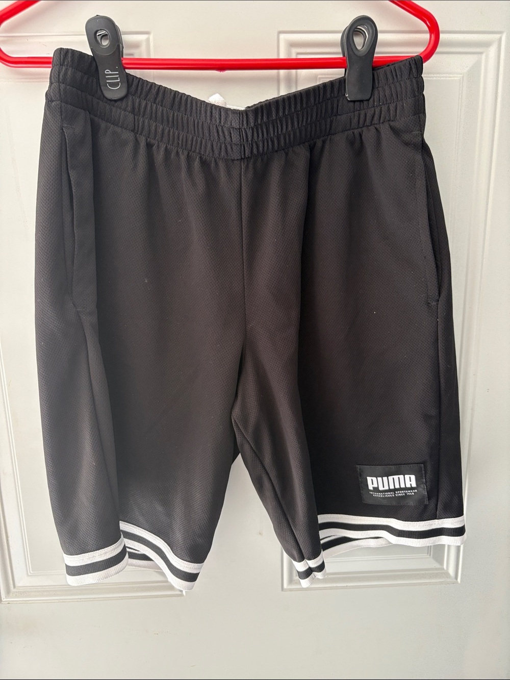 Puma Black Athletic Mesh Shorts with White Stripe Trim